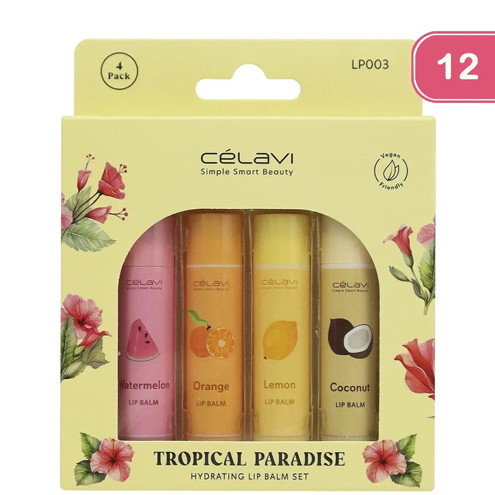 CELAVI TROPICAL PARADISE HYDRATING LIP BALM 4 PACK